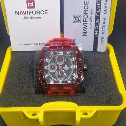 NAVIFORCE  Chronograph – Red Transparent Case – Waterproof – Luxury & Sporty Design