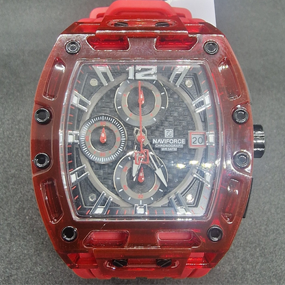 NAVIFORCE  Chronograph – Red Transparent Case – Waterproof – Luxury & Sporty Design